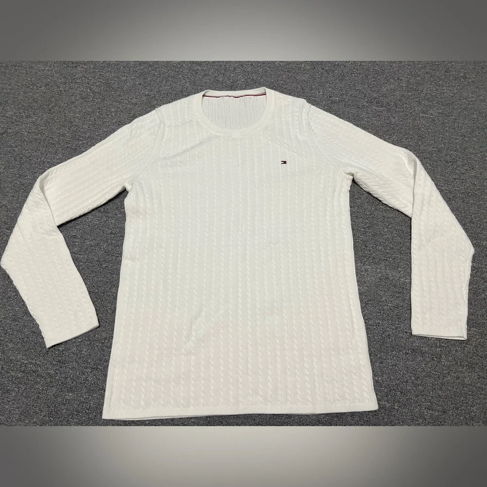 Tommy Hilfiger White Crewneck Cable Knit Sweater for Women - Picture 1 of 5